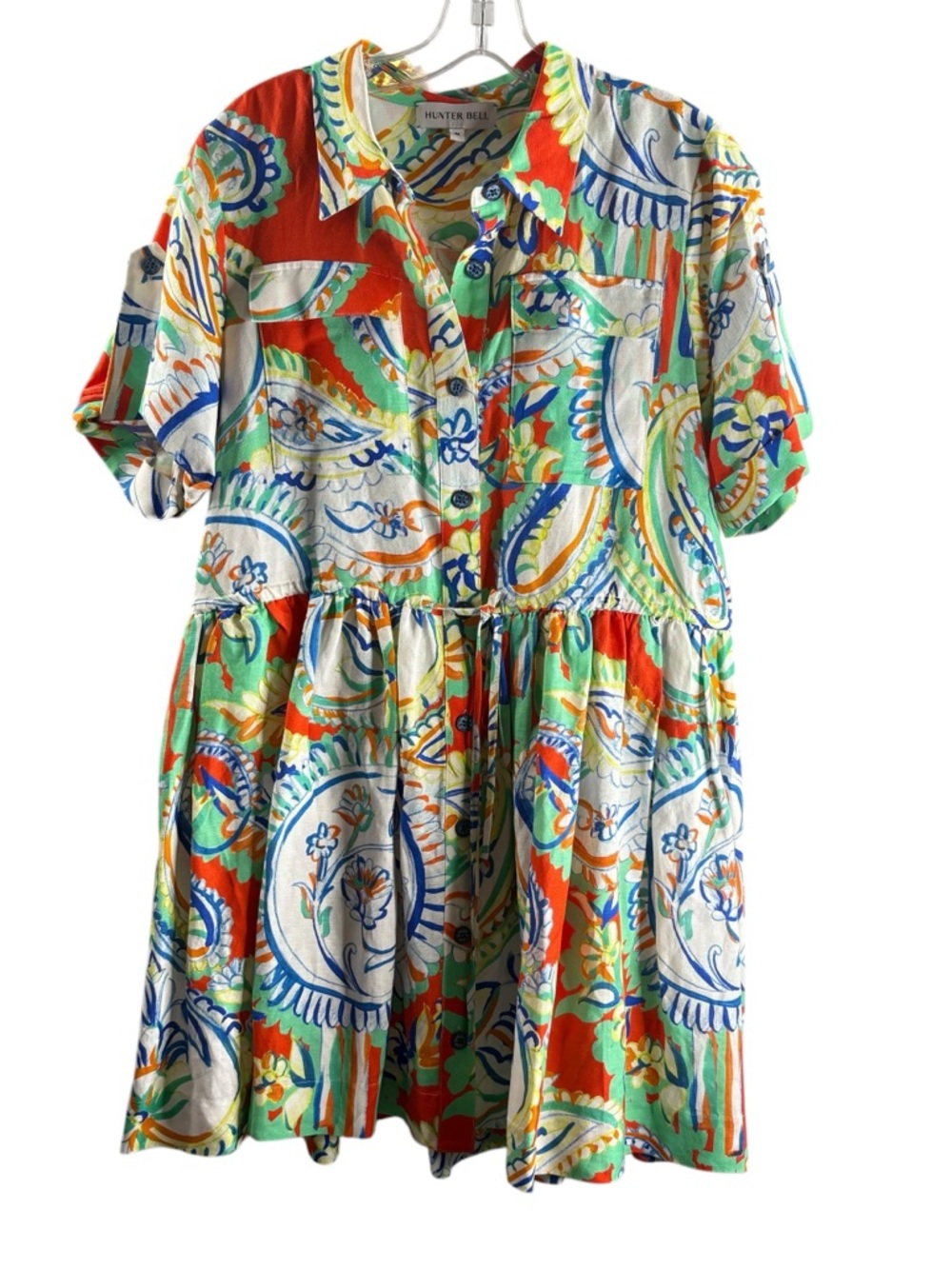 Hunter Bell Multicolor Paisley Mini Shirt Dress - Green & Orange $365